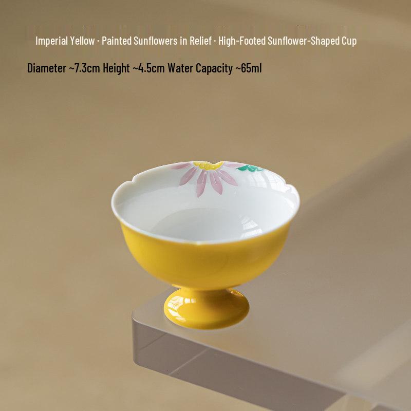 Ceramic Tea Tasting Cup - Kung Fu Tea Set, Underglaze Color, High Foot Master Design