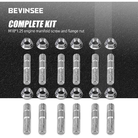 Bevinsee 12 Pairs Exhaust Manifold Stud Nuts Kit Compatible with Honda/Toyota/Nissan, M10-1.25x48mm Stainless Steel Studs & Nuts
