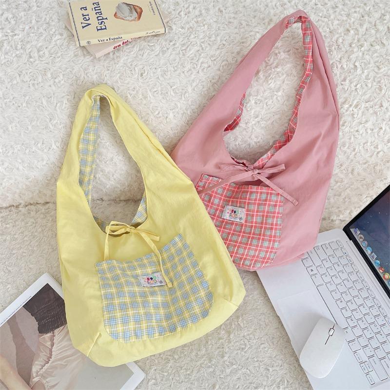 Summer new girl heart lattice double-sided back literary and light college student single shoulder heart bag