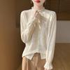 Ruffled Hem Knit Lace Long-Sleeve Spring Top, Fashionable for Outdoor Wear