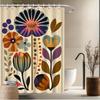 1pc Mid-Century Modern Abstract Floral Shower Curtain - High Quality Polyester Fabric, Fade-Resistant, Machine Washable with 1