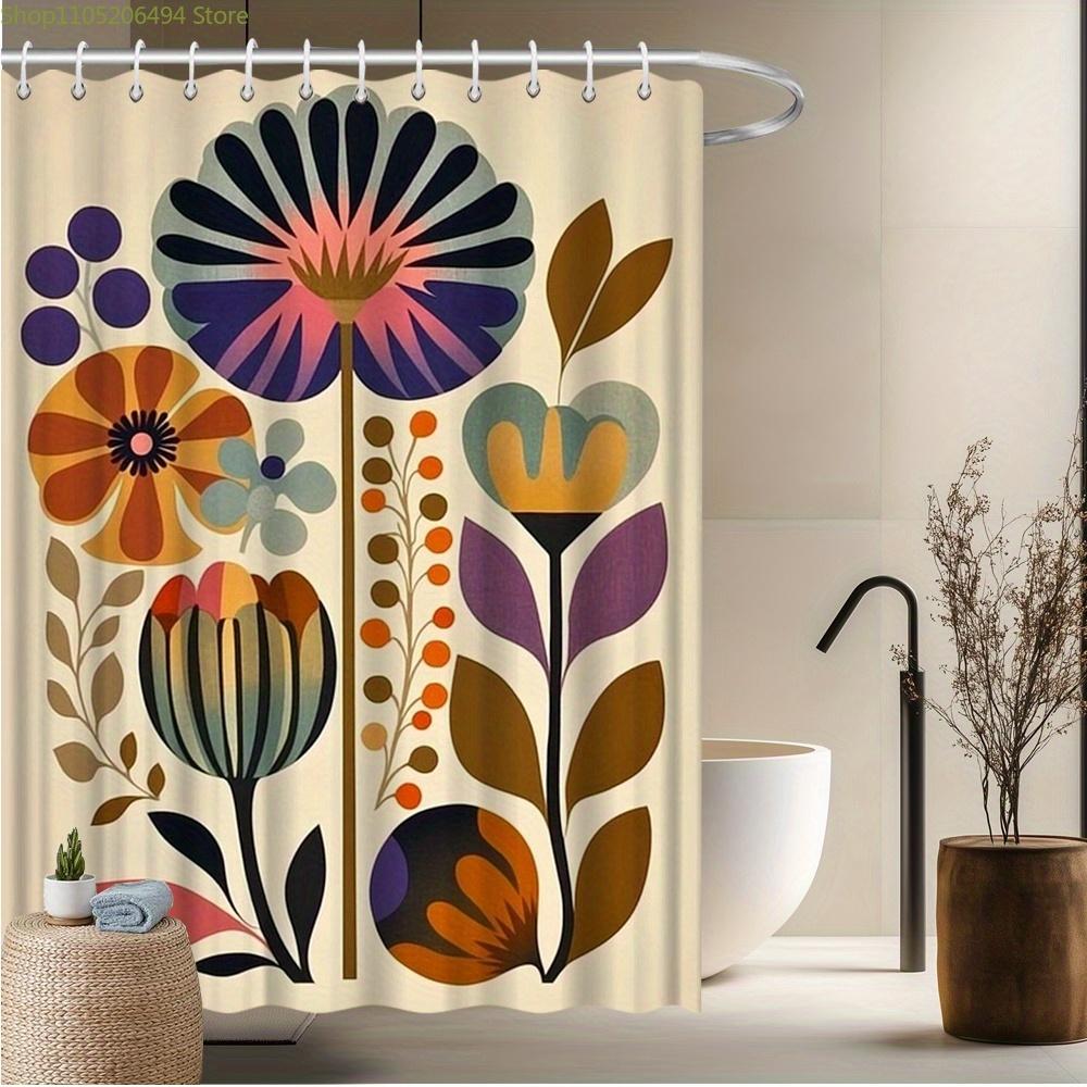 1pc Mid-Century Modern Abstract Floral Shower Curtain - High Quality Polyester Fabric, Fade-Resistant, Machine Washable with 1