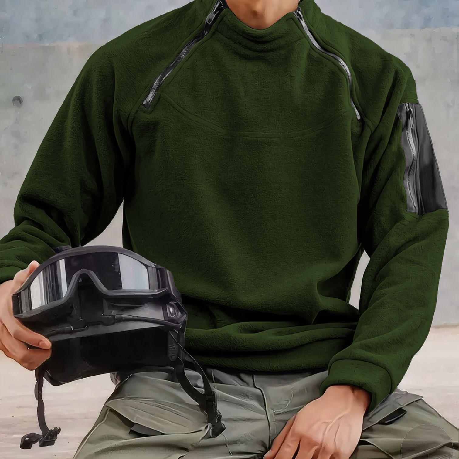 

Autumn and Winter Interior, Round Neck, Double Zipper, Arm Pockets, Solid Color, Outdoor Functional Hoodie, Men s Workwear Hoodie XXXL темно-зелений колір