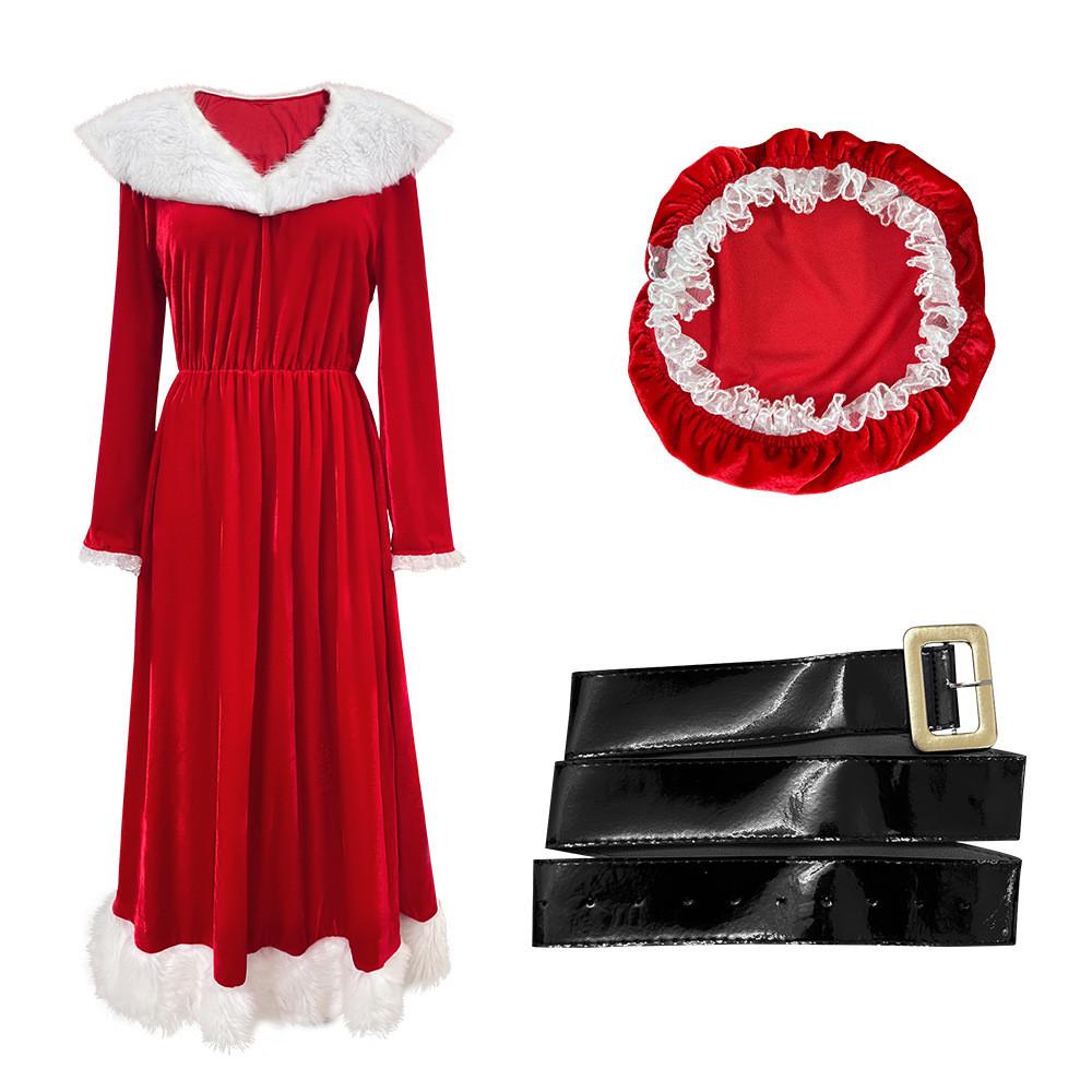 Spring Women Velvet Long Dress With Hat Belt For Festive Stage Performances Round Cap,S