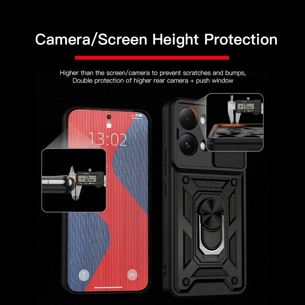 KEYSION Shockproof Armor Case for Xiaomi POCO X8 Pro Max Slide Camera Lens Protection Ring Stand Phone Cover for POCO X8 Pro Max