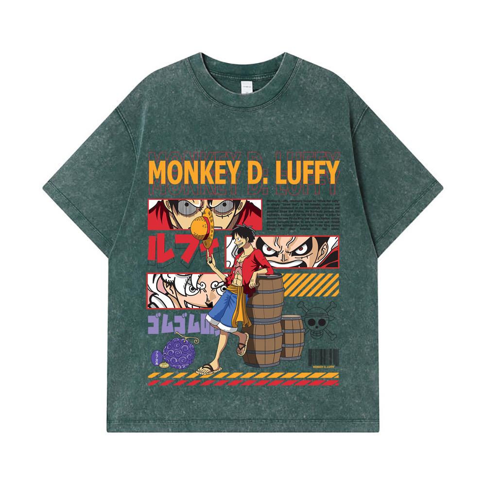 275 GSM Washed T-shirts 100% Cotton One Piece V27 Luffy Print Unisex Heavy Cotton T Shirt