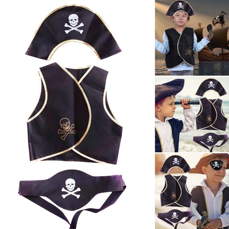 Pirate Hat Pirate Eye Patches Skull Pattern Pirate Tops Halloween Pirate Cosplay Accessories Pirate Costume Set