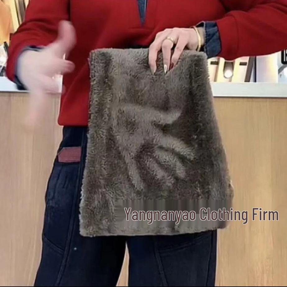 Women's High-Waisted Fleece-Lined Harem Jeans - Elastic, Thickened, Trendy Loose Fit