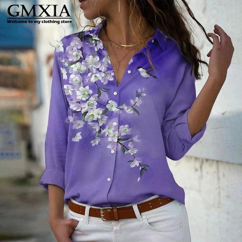 GMXIA 38 Color Women's Fashion Casual Long Sleeve POLO Neck Leisure Blouses & Shirts