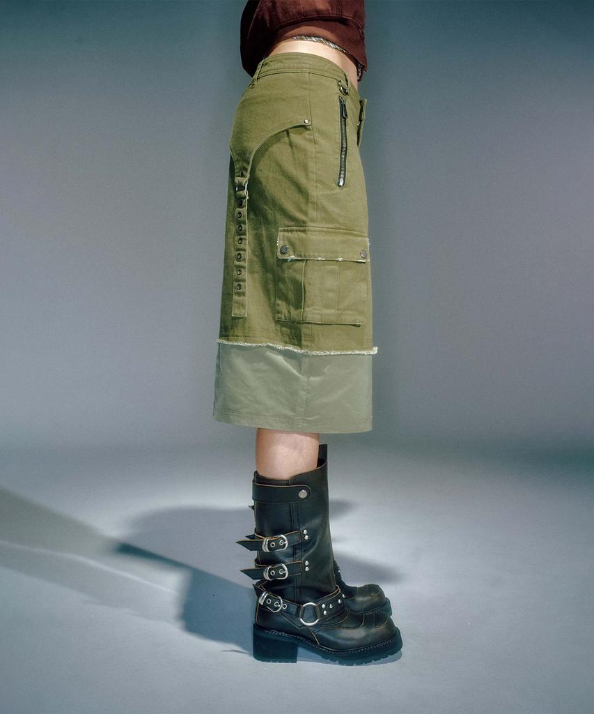 Beikeonteuakaibeu Wiffy Cargo Midi Skirt Khaki