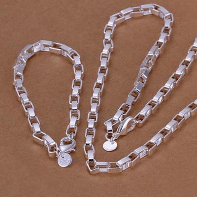 5MM lange quadratische Kette Zweiteiliges Set Silberbox Armband Halskette Damenschmuck Europäisches und amerikanisches Schmuckset
