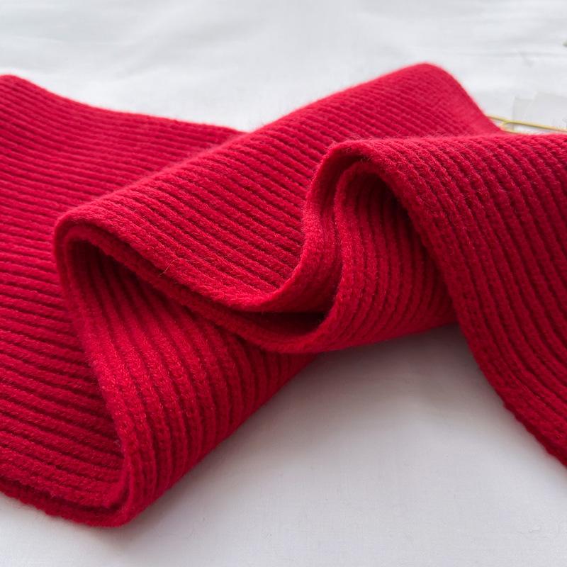 Male Female Student Child Autumn Winter Short Scarf Knitted Yarn New Year Celebration Pure Wine Red Scarf
