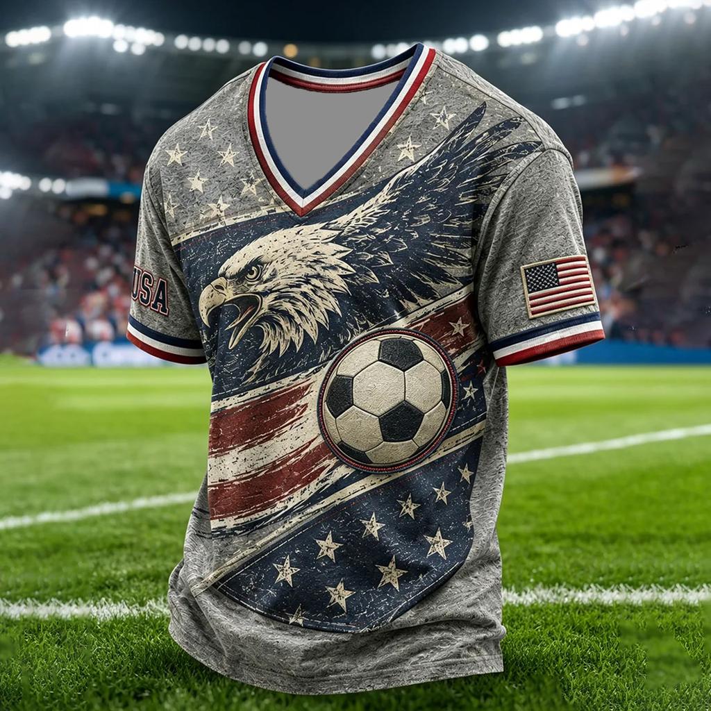 Men's Football Printed Round Neck T-Shirt for Sports Fans