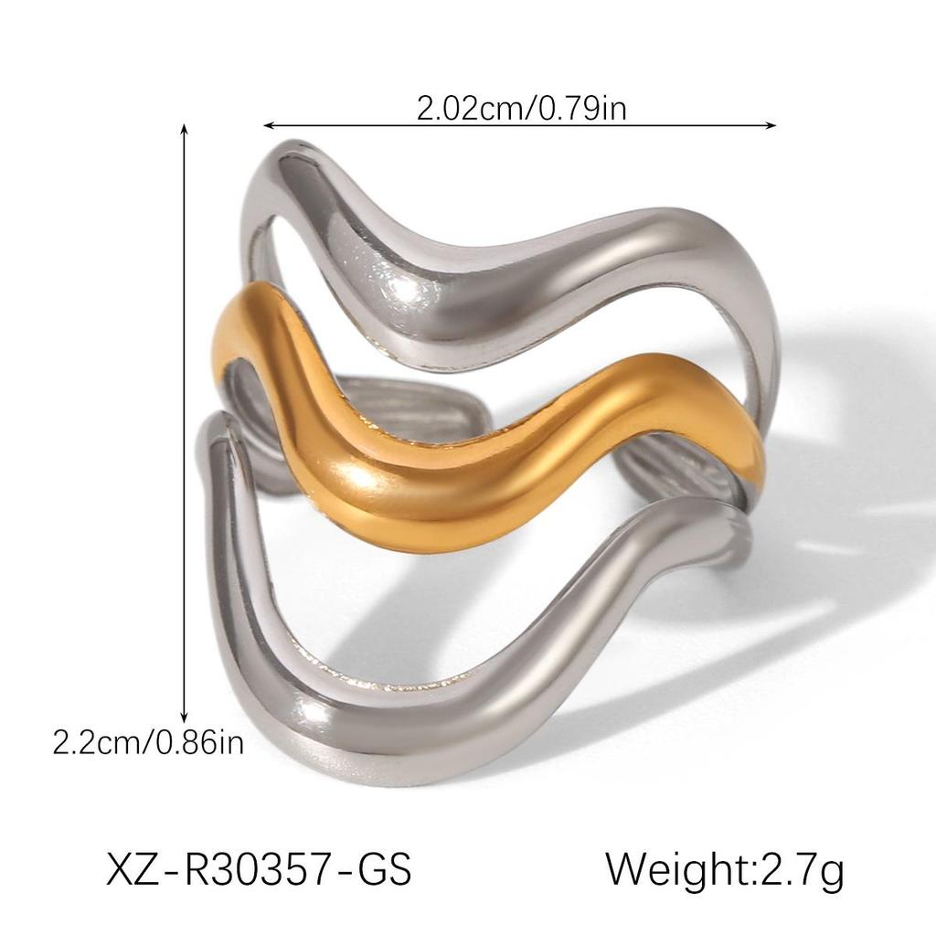 European & American Geometric Three-Layer Hollow Gold & Silver Open Ring