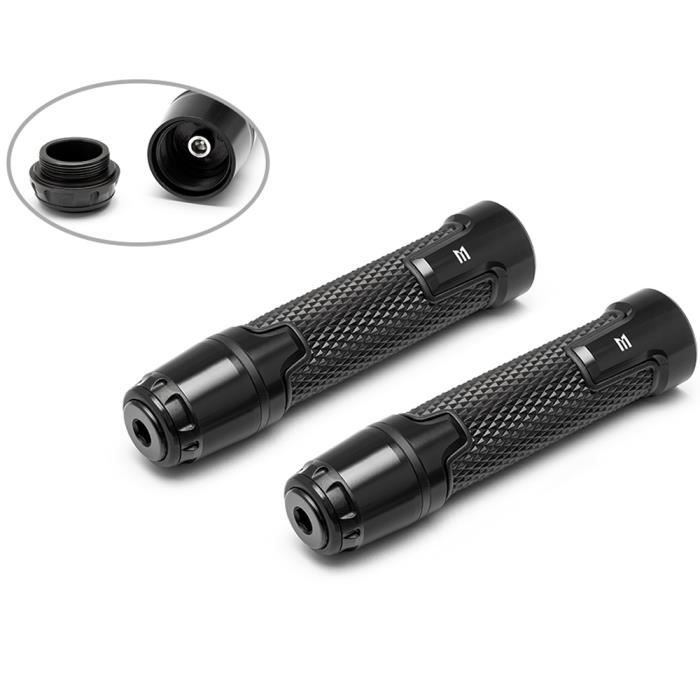 Poignées de motocyclettes noirs pour barres de 22 mm - Aluminium anodisé - Haute qualité