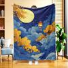 1pc of Autumn Moon Lantern Night Scene Flannel Blanket, High-definition Digital Print, All-season Use, Cooling Blanket, Skin-friendly Soft 100% Polyes