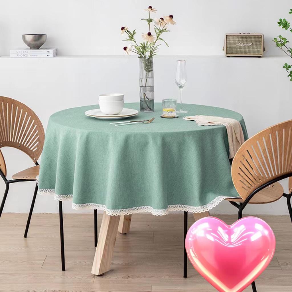 Tovaglia Rotonda In Misto Cotone E Lino – 120 Cm, Colore Giallo, Stile Nordico, Lavabile, Antimacchia, Per Tavolo Da Pranzo E Cucina