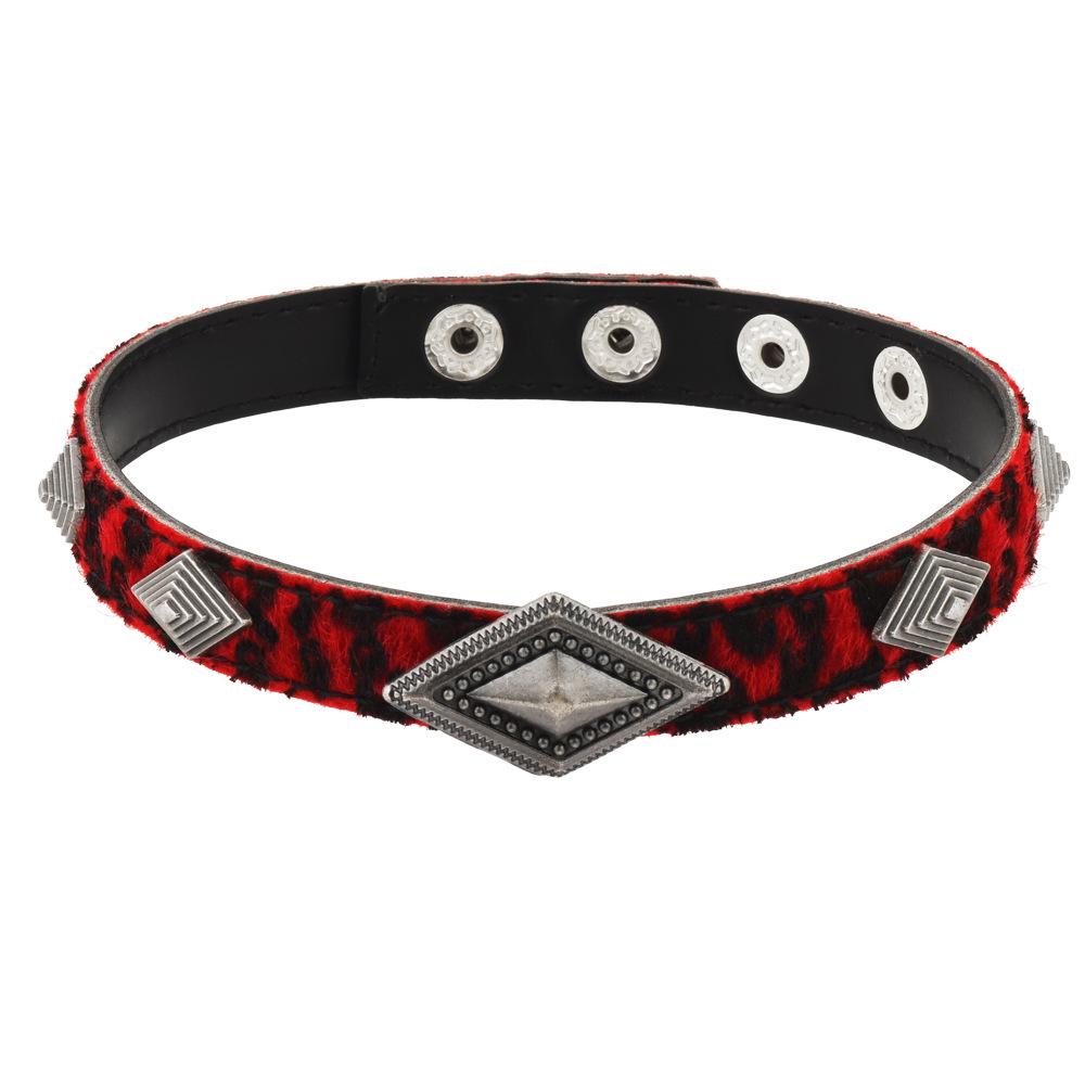 Retro Love Necklace Red Leopard Print Neck Strap Clavicle Chain Pendant Necklace