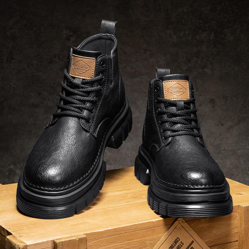 Microfiber Leather Men'S Martin Boots Retro Sports Casual Lace-Up Short Boots Trendy Men'S Boots