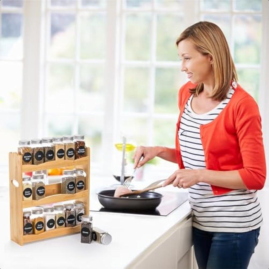 3Tier Bamboo Spice Rack for Countertop Wall Mounted Spice Holder Rack Seasoning Bottles Jar Organizer Shelf Bathroom Organizer