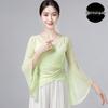 Women's Classical Chinese Dance Bell Sleeve Top - Sheer, Long Sleeve, Body Shaping Dancewear for Adults