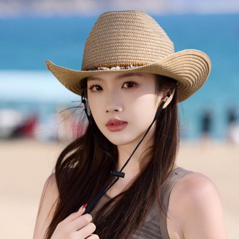 Men's Sunscreen Sun Hat Panama Straw Hat Seaside Vacation Hat Women's Summer Ethnic Style Western Cowboy Hat