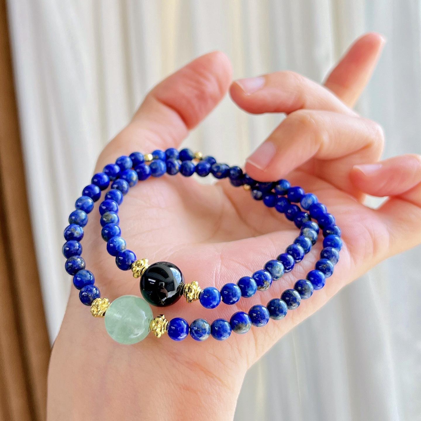 4Mm Natural Lapis Lazuli Black Agate Multi-Circle Design Bracelet Bracelet.