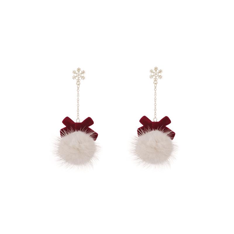 925 Silver Snowflake Tassel Earrings with Wine Red Bow
