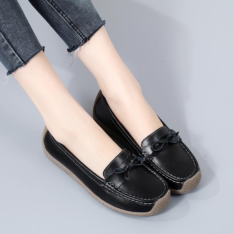 BrandNew Genuine Leather Export Handmade Bean Bean Snail Lady FootPairs Non-slip Wear-resistant Flat Sole SoftFit Loafers Women