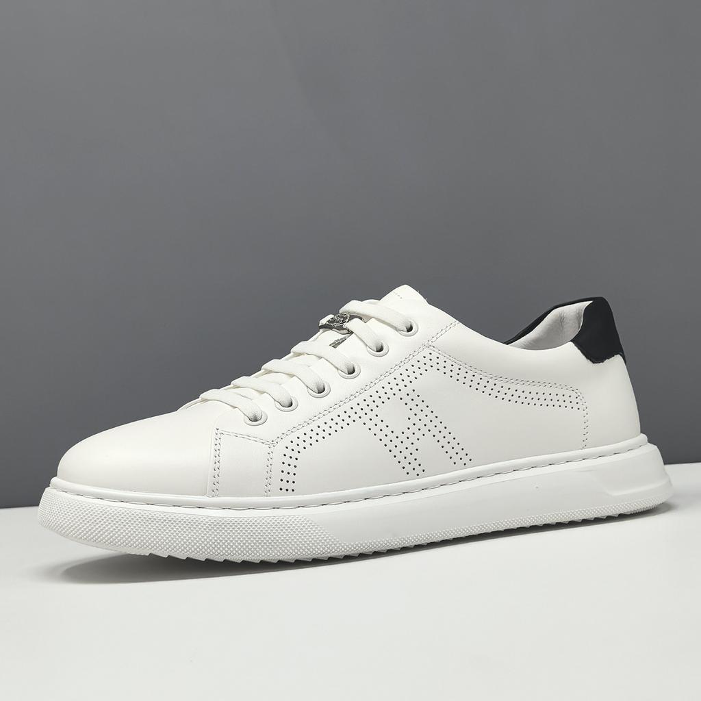 Leather Board Shoes Men'S Trendy Versatile First-Layer Cowhide White Shoes European Station Men'S One-Pedal Lazy Casual Shoes