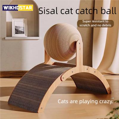 2 in 1, Palla Graffiatoio per Gatti Tiragraffi in Legno per Gatti, Tiragraffi a Colonna in Sisal Naturale, Raschietto per Zampe in Legno Resistente all'Usura