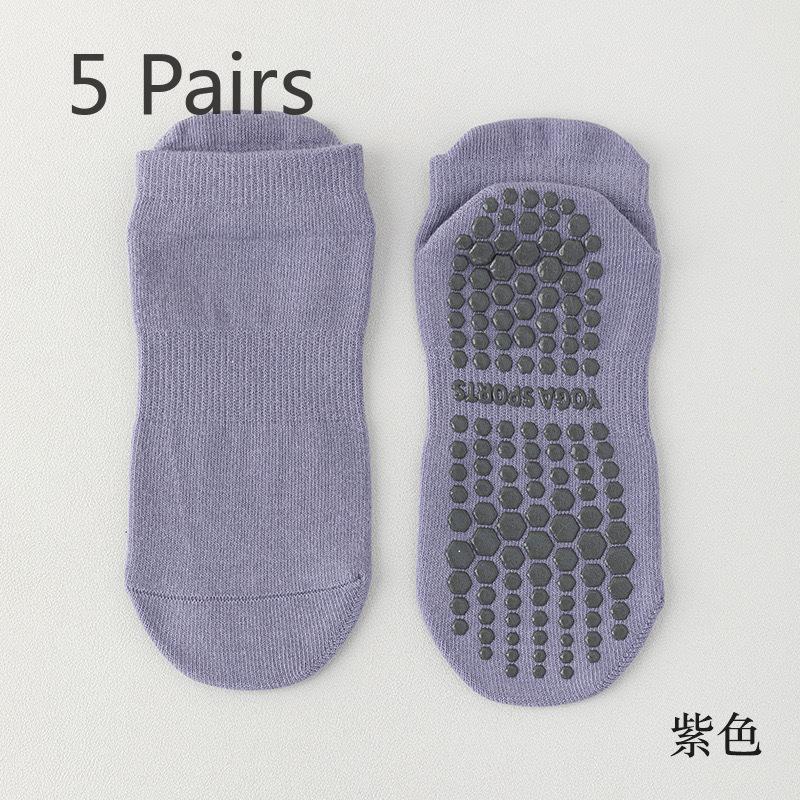 5 Pairs of Women's Spring and Autumn Cotton Non Slip Indoor Fitness Jump Yoga Sports Socks