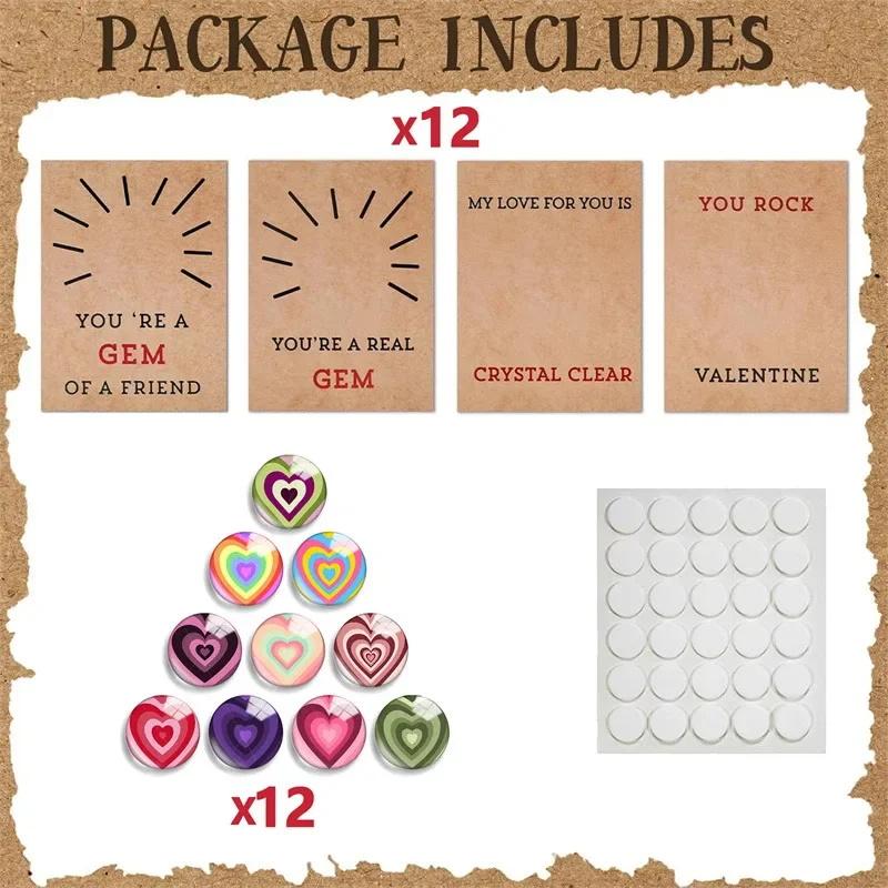 Valentines Day Gift for Kids 12 Pack Valentines Cards Heart-Shape Crystals Valentine Gift Boys Girls Toddlers School Party Favor