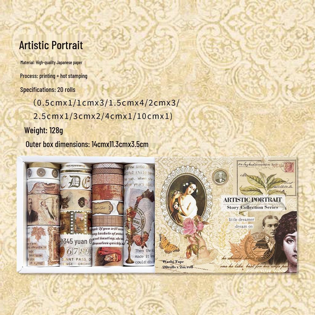 AGUGU Story Collection Gold Foil Retro Journal Washi Tape & DIY Decorative Stickers Set