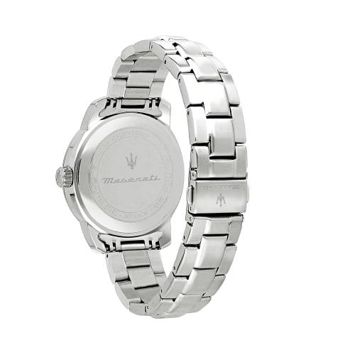 Official Maserati Successo 44mm Silver Stainless Steel Men's Quartz Watch R8853121004, Luminous Dial and Hands, 5 ATM Water Resistance, Japanese Movem
