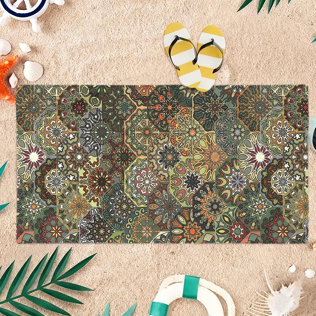 Vintage  Tile Mandala Beach Towel Oversized Microfiber Quick Dry Towel for Beach Pool Yoga