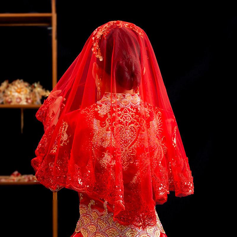Red Translucent Bridal Veil for Chinese Wedding Xiuhe Dress