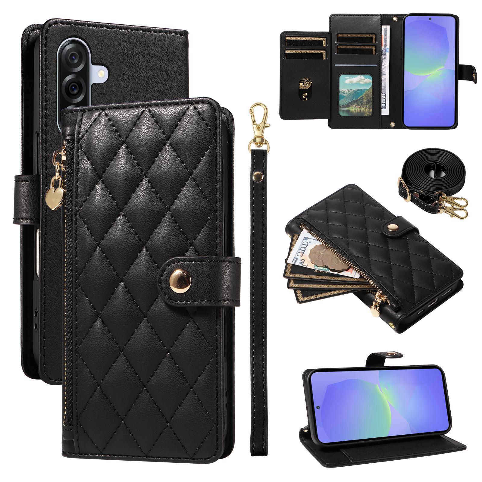 

For Samsung Galaxy A36 5G Wallet Case with Straps,Rhombus Leather Stand Phone Cover Black