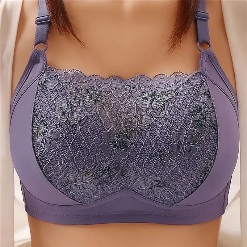 Women Large Size Bustier Underwear Women Thin Non-steel Ring Brassiere Mum Gathering Top Support Bra Mother Comfortable Brassier