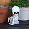 Outdoor Resins Halloween Skeleton Fisherman Sculpture With Shaking Head Design For Garden Patios Pond Decoration Gift