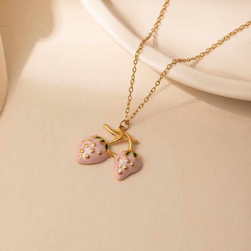 Red Double Strawberry Necklace - Light Luxury Niche Design, Versatile Clavicle Chain Jewelry