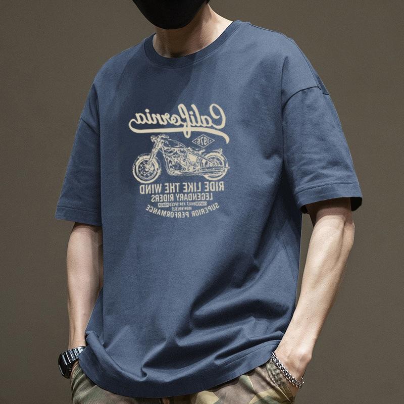 Retro Short Sleeved T-shirt for Men's Summer Fashion Brand Pure Cotton T-shirt with Fashionable Pattern