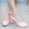 Girls Leather Shoes High Heel Shoes Sweet Bowknot Bridal Wedding Shoes Women High Heels Princess Dress Party Shoes Size 30-43