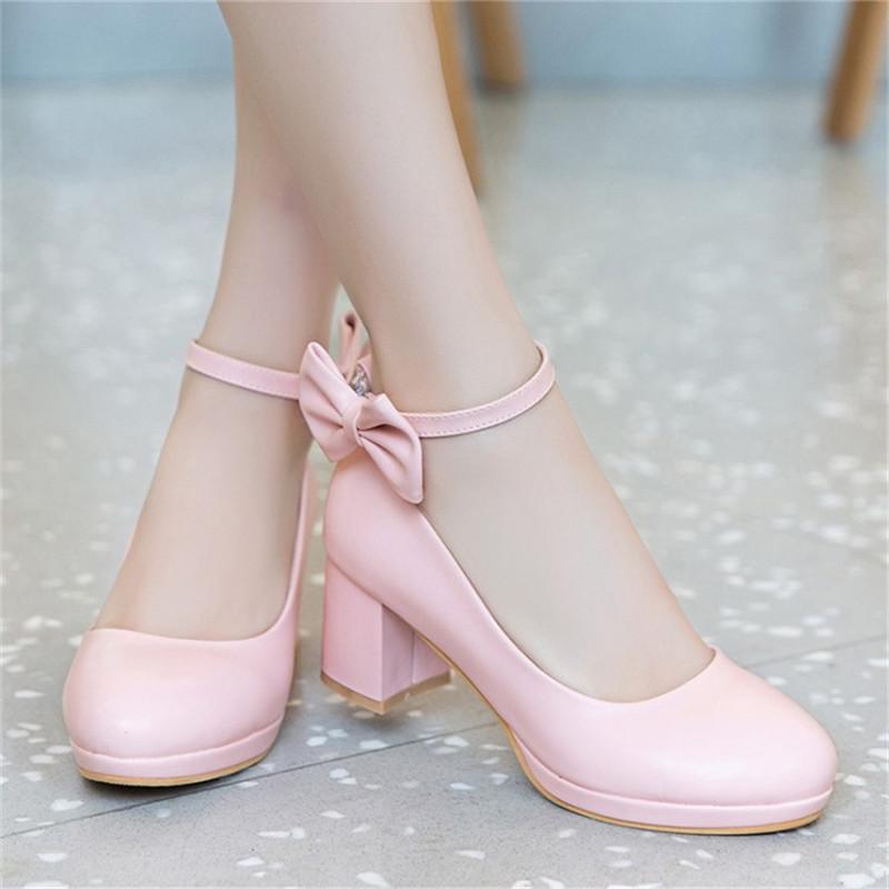 Girls Leather Shoes High Heel Shoes Sweet Bowknot Bridal Wedding Shoes Women High Heels Princess Dress Party Shoes Size 30-43