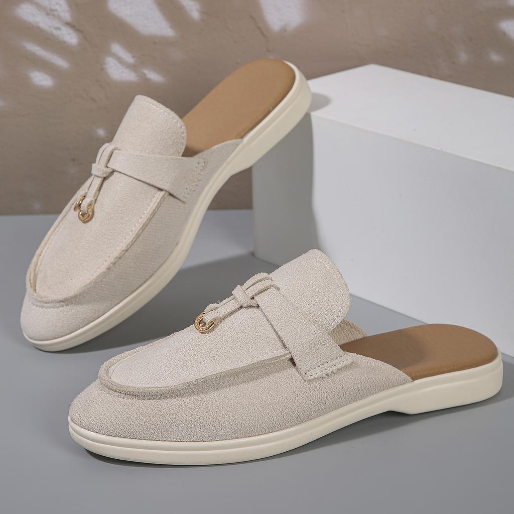 Casual Flat Bottom Mules Lock Tassel Loafers Fashion Women Single Shoes Brand Metal Buckle Slipper Comfortable Slip on Shoes
