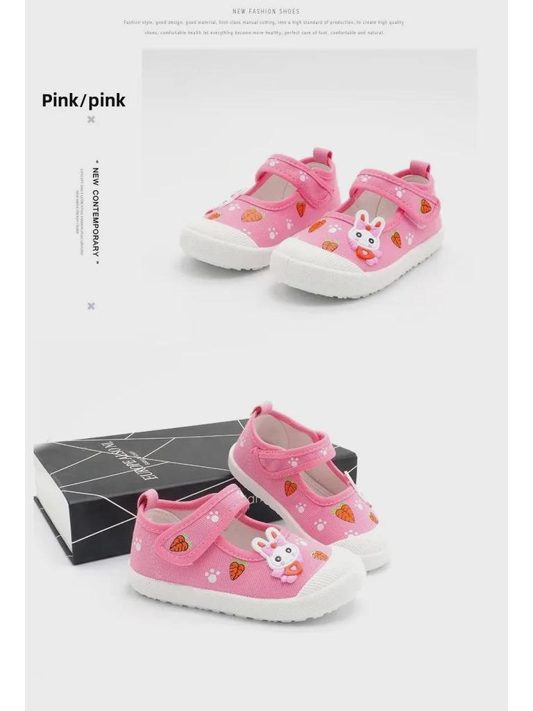 Nanlu Klettverschluss Canvas Cartoon Square Mouth Prinzessin Schuhe für Mädchen B813