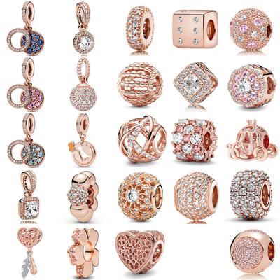 Sparkling Disc Double Charm 18K Rose Gold Plated for 925 Silver Bracelet Bead Women Jewelry Gift