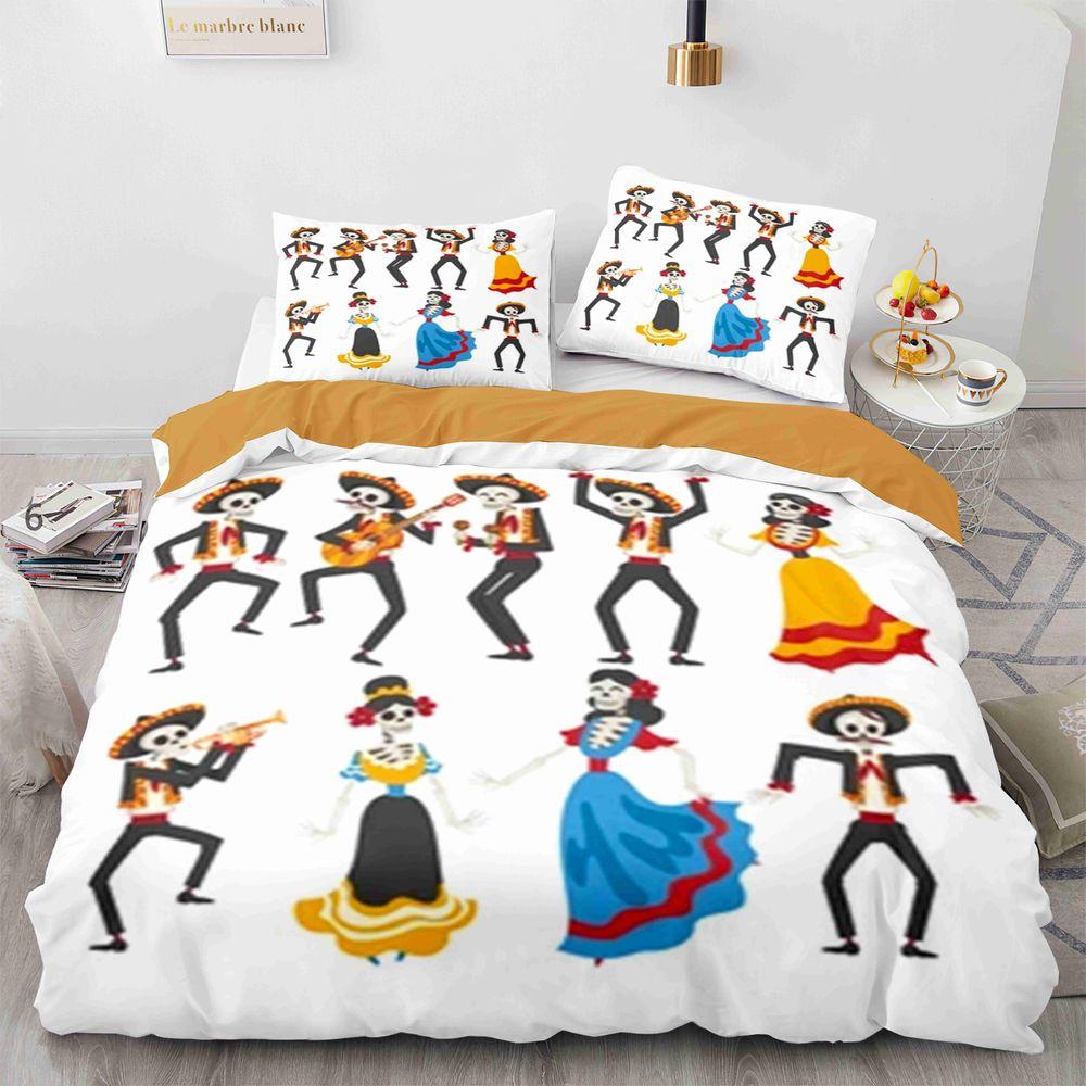 Sugar Skull King Queen Duvet Cover Funny Skeleton Halloween Bedding Set Gothic Spooky Bone Quilt Cover Polyester Comforter Cover