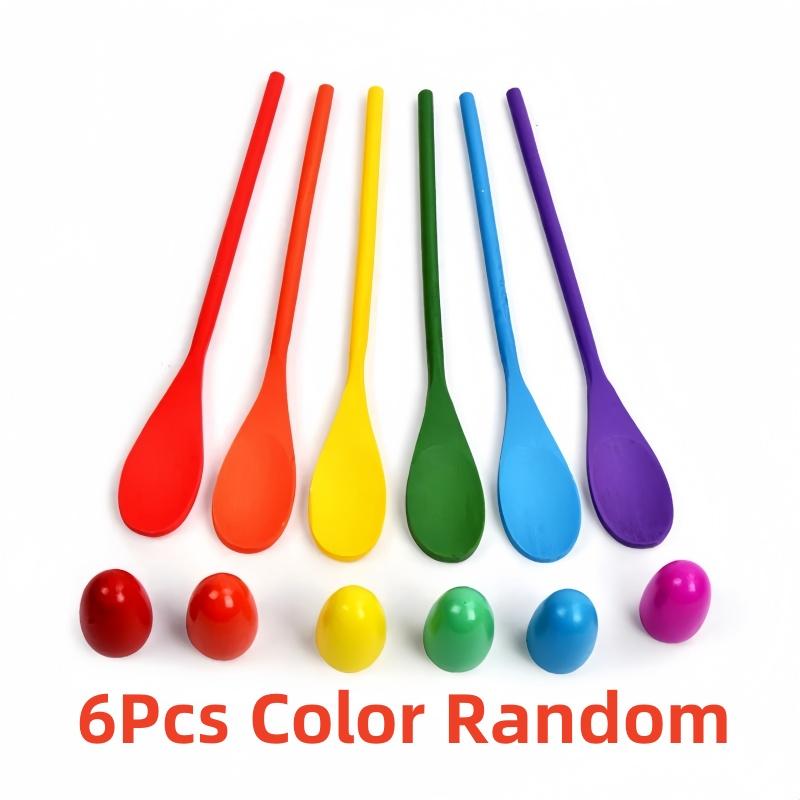 6Pcs Montessori Early Learning Balance Training Spoon Toy Egg Race Game Wooden Balance Spoon Sense Training Outdoor Toy Gift