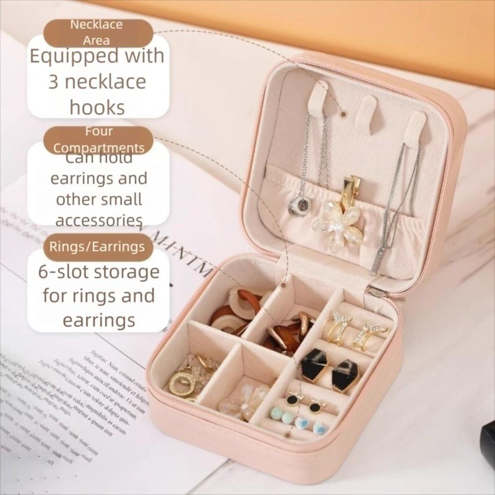 Zipper Closure Portable Jewelry Box PU Leather Jewelry Organizer Travel Jewelry Box Travel Use